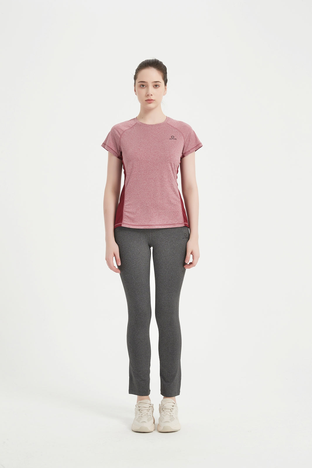 Women's Short Raglan Sleeve Crew Neck Mesh Panel T-Shirt