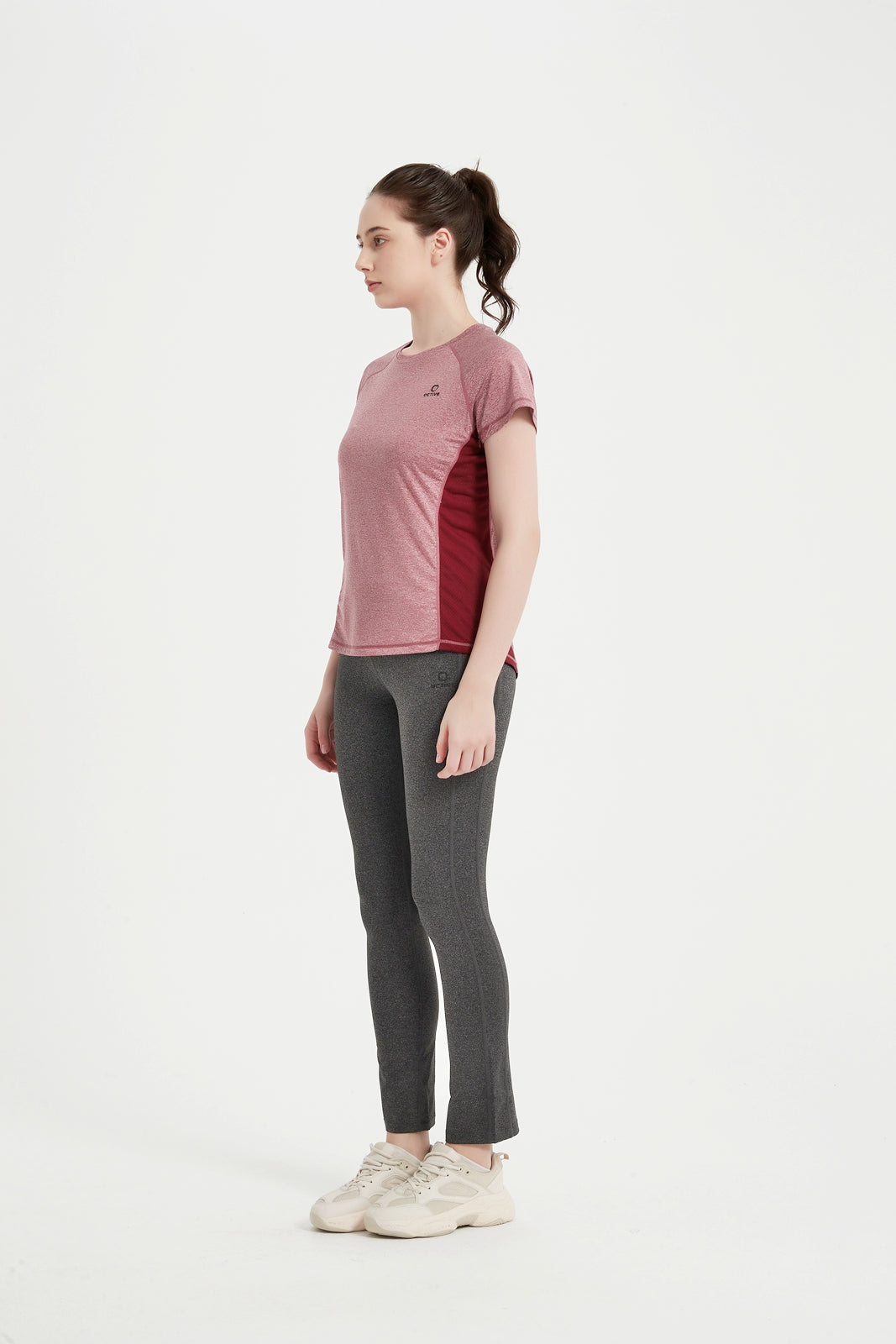 Women's Short Raglan Sleeve Crew Neck Mesh Panel T-Shirt