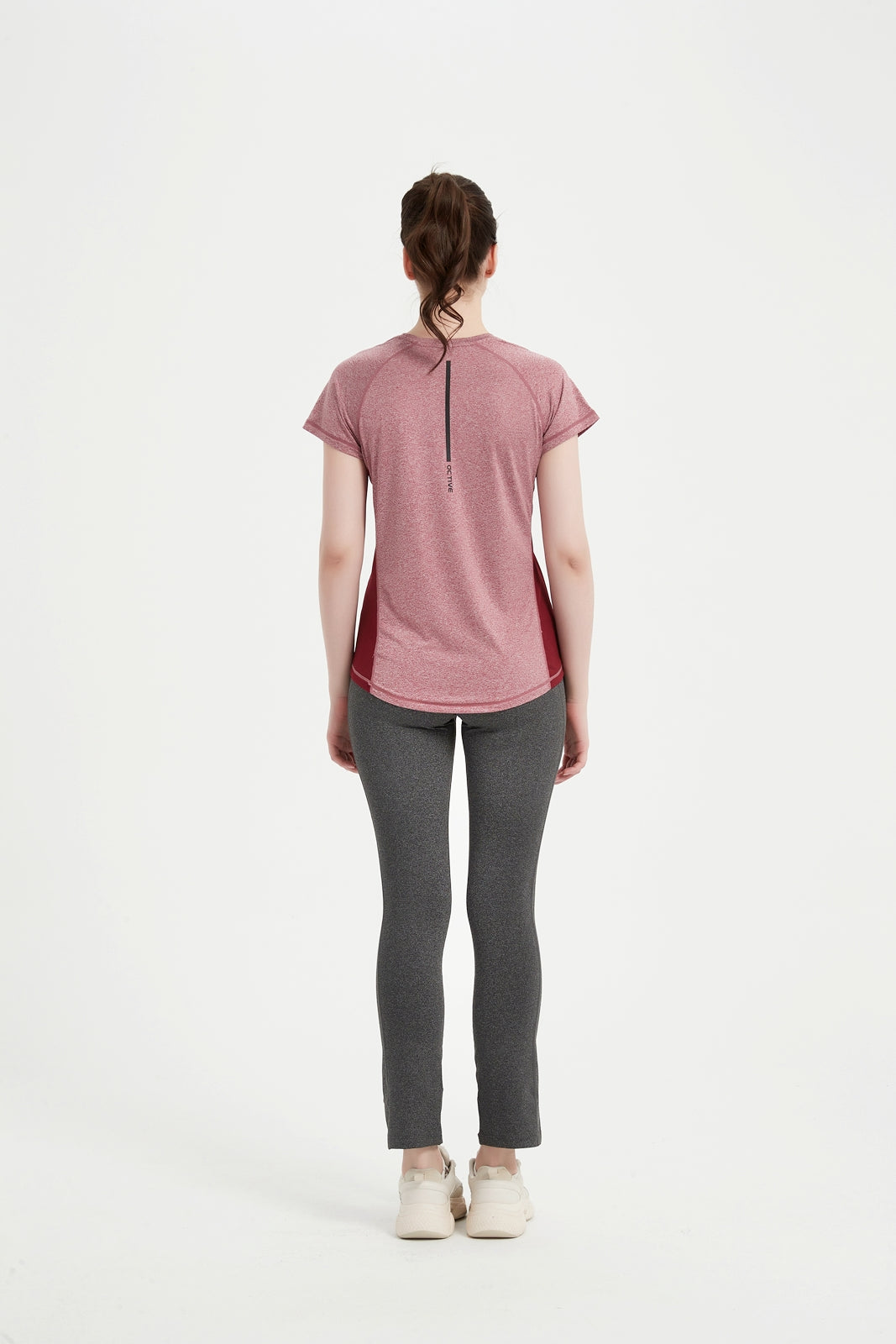 Women's Short Raglan Sleeve Crew Neck Mesh Panel T-Shirt