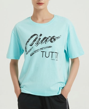 Women's Cotton Printed T Shirt Sky Blue